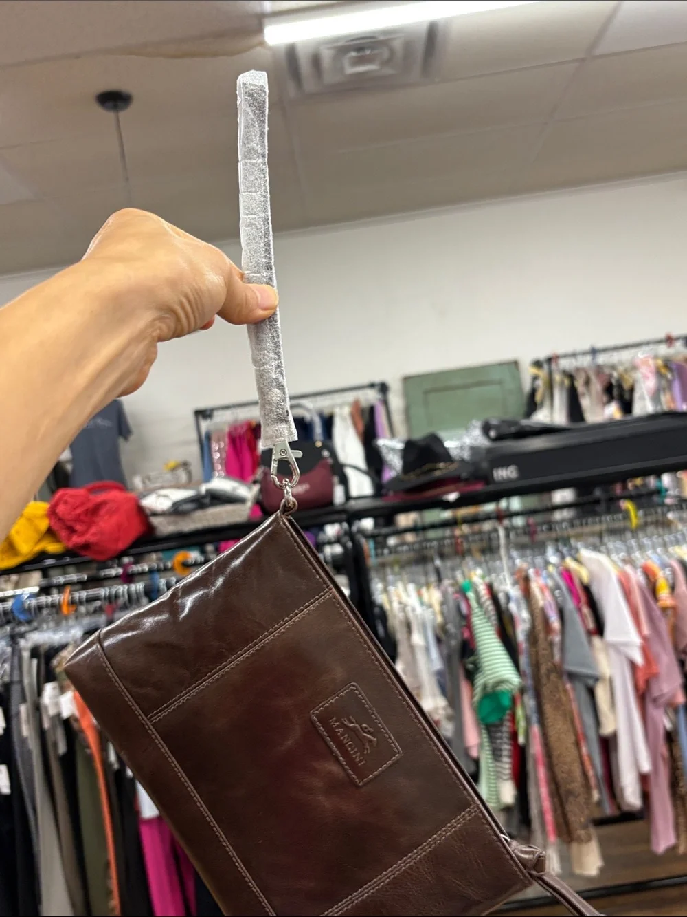 Mancini Casablanca rfid organizer wristlet bag brown leather